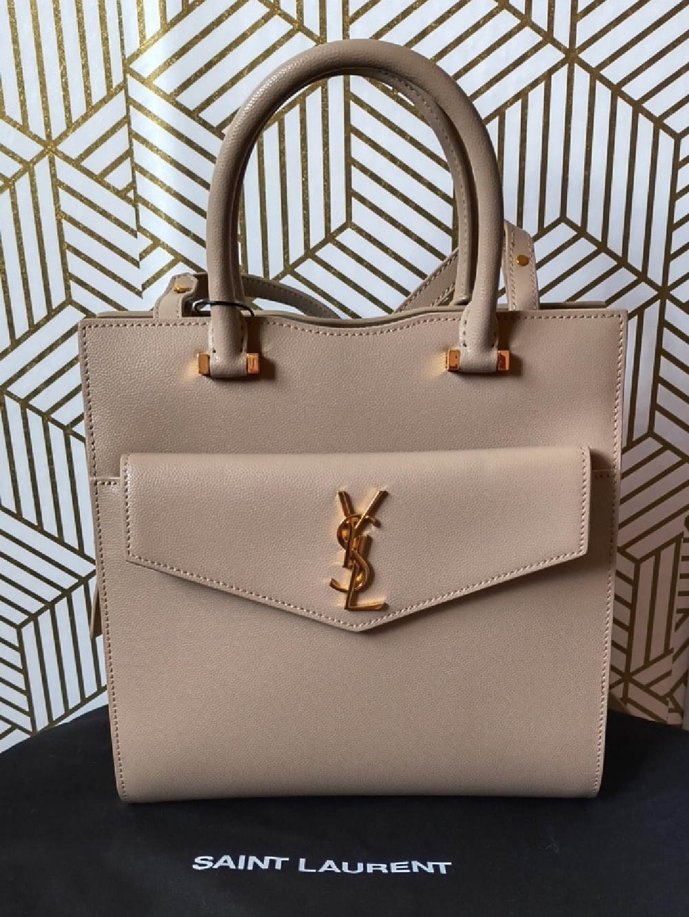 Saint Laurent Uptown Satchel Bag with Gold Hardware